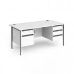 Contract 25 straight desk with 2 and 3 drawer pedestals and graphite H-Frame leg 1600mm x 800mm - white top CH16S23-G-WH