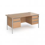 Contract 25 straight desk with 2 and 3 drawer pedestals and silver H-Frame leg 1600mm x 800mm - beech top CH16S23-S-B