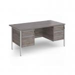 Contract 25 straight desk with 2 and 3 drawer pedestals and silver H-Frame leg 1600mm x 800mm - grey oak top CH16S23-S-GO