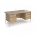 Contract 25 straight desk with 2 and 3 drawer pedestals and silver H-Frame leg 1600mm x 800mm - kendal oak top CH16S23-S-KO