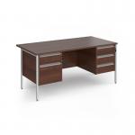 Contract 25 straight desk with 2 and 3 drawer pedestals and silver H-Frame leg 1600mm x 800mm - walnut top CH16S23-S-W