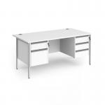 Contract 25 straight desk with 2 and 3 drawer pedestals and silver H-Frame leg 1600mm x 800mm - white top CH16S23-S-WH