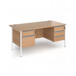Contract 25 straight desk with 2 and 3 drawer pedestals and white H-Frame leg 1600mm x 800mm - beech top CH16S23-WH-B