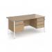 Contract 25 straight desk with 2 and 3 drawer pedestals and white H-Frame leg 1600mm x 800mm - kendal oak top CH16S23-WH-KO