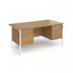 Contract 25 straight desk with 2 and 3 drawer pedestals and white H-Frame leg 1600mm x 800mm - oak top CH16S23-WH-O