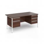 Contract 25 straight desk with 2 and 3 drawer pedestals and white H-Frame leg 1600mm x 800mm - walnut top CH16S23-WH-W