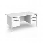 Contract 25 straight desk with 2 and 3 drawer pedestals and white H-Frame leg 1600mm x 800mm - white top CH16S23-WH-WH