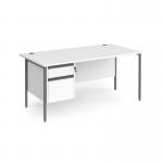 Contract 25 straight desk with 2 drawer pedestal and graphite H-Frame leg 1600mm x 800mm - white top CH16S2-G-WH