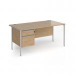 Contract 25 straight desk with 2 drawer pedestal and silver H-Frame leg 1600mm x 800mm - kendal oak top CH16S2-S-KO