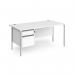 Contract 25 straight desk with 2 drawer pedestal and silver H-Frame leg 1600mm x 800mm - white top CH16S2-S-WH