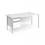 Contract 25 straight desk with 2 drawer pedestal and silver H-Frame leg 1600mm x 800mm - white top CH16S2-S-WH