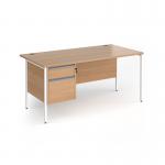 Contract 25 straight desk with 2 drawer pedestal and white H-Frame leg 1600mm x 800mm - beech top CH16S2-WH-B