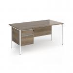 Contract 25 straight desk with 2 drawer pedestal and white H-Frame leg 1600mm x 800mm - Nebraska Oak top CH16S2-WH-NO