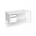 Contract 25 straight desk with 2 drawer pedestal and white H-Frame leg 1600mm x 800mm - white top CH16S2-WH-WH