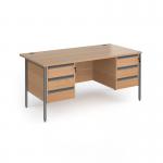 Contract 25 straight desk with 3 and 3 drawer pedestals and graphite H-Frame leg 1600mm x 800mm - beech top