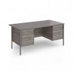 Contract 25 straight desk with 3 and 3 drawer pedestals and graphite H-Frame leg 1600mm x 800mm - grey oak top CH16S33-G-GO