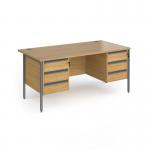 Contract 25 straight desk with 3 and 3 drawer pedestals and graphite H-Frame leg 1600mm x 800mm - oak top CH16S33-G-O