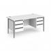 Contract 25 straight desk with 3 and 3 drawer pedestals and graphite H-Frame leg 1600mm x 800mm - white top CH16S33-G-WH