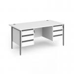 Contract 25 straight desk with 3 and 3 drawer pedestals and graphite H-Frame leg 1600mm x 800mm - white top CH16S33-G-WH