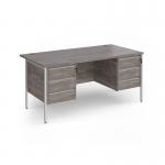Contract 25 straight desk with 3 and 3 drawer pedestals and silver H-Frame leg 1600mm x 800mm - grey oak top CH16S33-S-GO