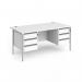 Contract 25 straight desk with 3 and 3 drawer pedestals and silver H-Frame leg 1600mm x 800mm - white top CH16S33-S-WH