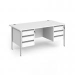Contract 25 straight desk with 3 and 3 drawer pedestals and silver H-Frame leg 1600mm x 800mm - white top CH16S33-S-WH