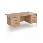 Contract 25 straight desk with 3 and 3 drawer pedestals and white H-Frame leg 1600mm x 800mm - beech top CH16S33-WH-B