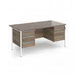 Contract 25 straight desk with 3 and 3 drawer pedestals and white H-Frame leg 1600mm x 800mm - Nebraska Oak Top CH16S33-WH-NO