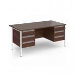 Contract 25 straight desk with 3 and 3 drawer pedestals and white H-Frame leg 1600mm x 800mm - walnut top CH16S33-WH-W
