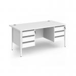 Contract 25 straight desk with 3 and 3 drawer pedestals and white H-Frame leg 1600mm x 800mm - white top CH16S33-WH-WH