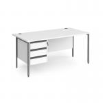 Contract 25 straight desk with 3 drawer pedestal and graphite H-Frame leg 1600mm x 800mm - white top CH16S3-G-WH