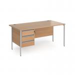 Contract 25 straight desk with 3 drawer pedestal and silver H-Frame leg 1600mm x 800mm - beech top CH16S3-S-B