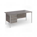Contract 25 straight desk with 3 drawer pedestal and silver H-Frame leg 1600mm x 800mm - grey oak top CH16S3-S-GO