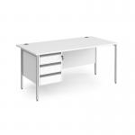 Contract 25 straight desk with 3 drawer pedestal and silver H-Frame leg 1600mm x 800mm - white top CH16S3-S-WH