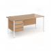 Contract 25 straight desk with 3 drawer pedestal and white H-Frame leg 1600mm x 800mm - beech top CH16S3-WH-B