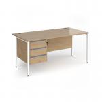Contract 25 straight desk with 3 drawer pedestal and white H-Frame leg 1600mm x 800mm - kendal oak top CH16S3-WH-KO