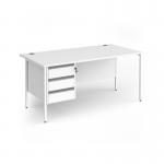 Contract 25 straight desk with 3 drawer pedestal and white H-Frame leg 1600mm x 800mm - white top CH16S3-WH-WH