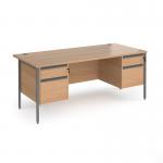 Contract 25 straight desk with 2 and 2 drawer pedestals and graphite H-Frame leg 1800mm x 800mm - beech top CH18S22-G-B