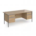 Contract 25 straight desk with 2 and 2 drawer pedestals and graphite H-Frame leg 1800mm x 800mm - kendal oak top CH18S22-G-KO