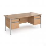 Contract 25 straight desk with 2 and 2 drawer pedestals and silver H-Frame leg 1800mm x 800mm - beech top CH18S22-S-B
