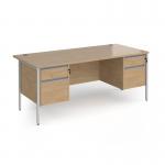 Contract 25 straight desk with 2 and 2 drawer pedestals and silver H-Frame leg 1800mm x 800mm - kendal oak top CH18S22-S-KO