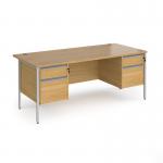 Contract 25 straight desk with 2 and 2 drawer pedestals and silver H-Frame leg 1800mm x 800mm - oak top CH18S22-S-O