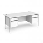 Contract 25 straight desk with 2 and 2 drawer pedestals and silver H-Frame leg 1800mm x 800mm - white top CH18S22-S-WH