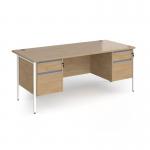 Contract 25 straight desk with 2 and 2 drawer pedestals and white H-Frame leg 1800mm x 800mm - kendal oak top CH18S22-WH-KO