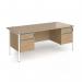 Contract 25 straight desk with 2 and 2 drawer pedestals and white H-Frame leg 1800mm x 800mm - kendal oak top CH18S22-WH-KO