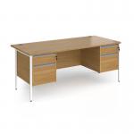 Contract 25 straight desk with 2 and 2 drawer pedestals and white H-Frame leg 1800mm x 800mm - oak top CH18S22-WH-O