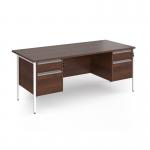 Contract 25 straight desk with 2 and 2 drawer pedestals and white H-Frame leg 1800mm x 800mm - walnut top CH18S22-WH-W
