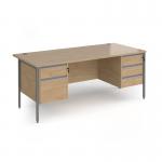 Contract 25 straight desk with 2 and 3 drawer pedestals and graphite H-Frame leg 1800mm x 800mm - kendal oak top CH18S23-G-KO
