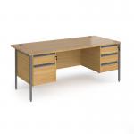 Contract 25 straight desk with 2 and 3 drawer pedestals and graphite H-Frame leg 1800mm x 800mm - oak top CH18S23-G-O