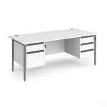 Contract 25 straight desk with 2 and 3 drawer pedestals and graphite H-Frame leg 1800mm x 800mm - white top CH18S23-G-WH